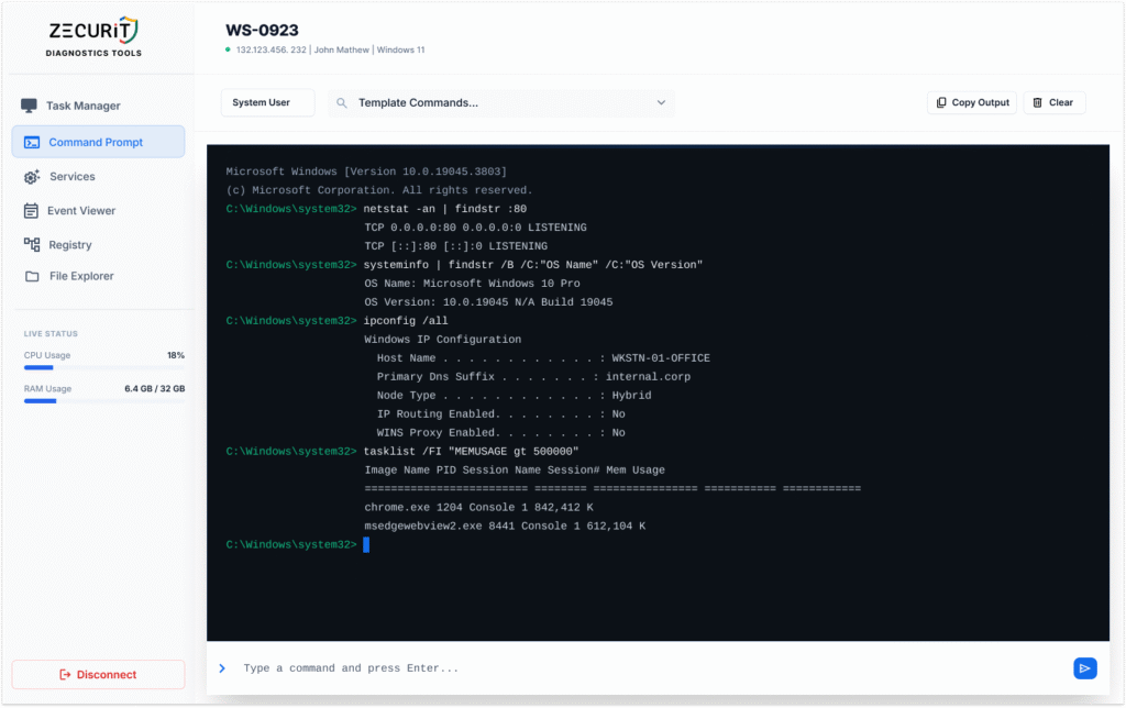 Zecurit Remote Command Prompt Tool.