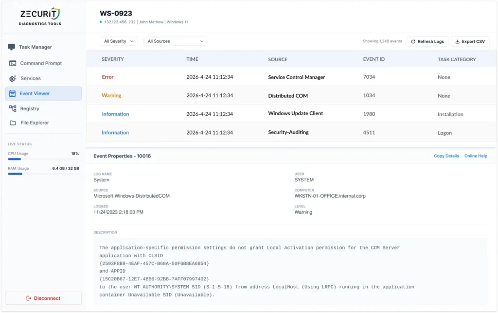 Zecurit Remote Event Viewer