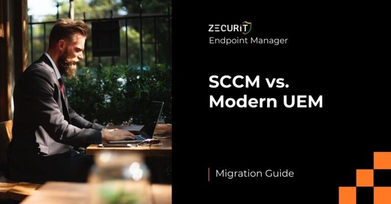 SCCM vs Modern UEM migration visualization showing transition from legacy on-premises server infrastructure to cloud-native unified endpoint management.