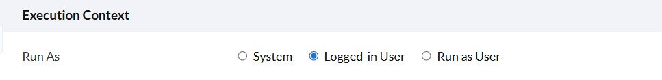 Zecurit execution context configured for logged-in user deployment permissions