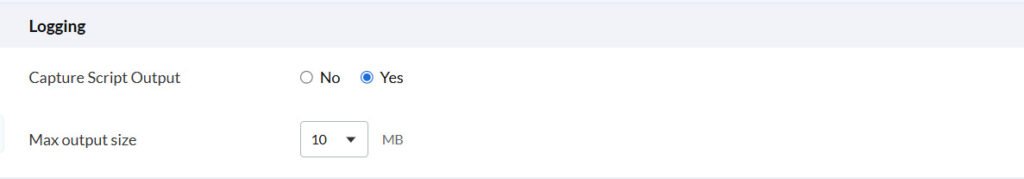 Zecurit logging settings for script output capture and execution monitoring