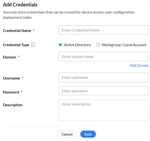 Zecurit add credentials interface for secure Active Directory and workgroup authentication
